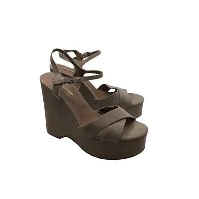 Zara Womens EU 41 US Size 10.5 Beige Vegan Suede Platform Wedge Sandals • $28