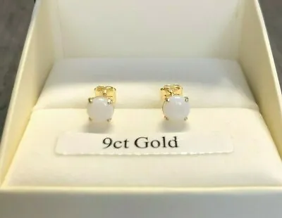 Solid 9ct GOLD Stud Earrings Genuine White Opal October Birthstone UK Made Boxed • £59.99