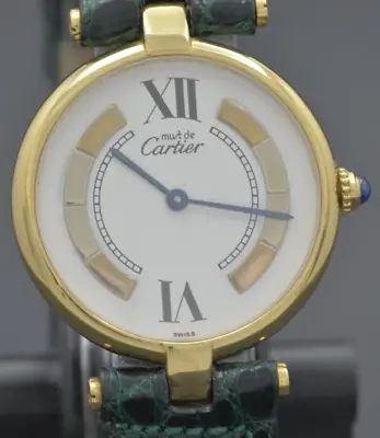 Must De Cartier Vendome Round White Trinity Gold Dial 30mm Vermeil Quartz Watch • $2200