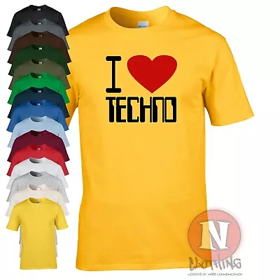 I Love Techno T-shirt DJ Clubbing Rave Festival Ibiza House Music Edm Tee • $14.29