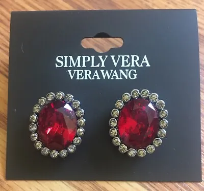 Kohl’s New Simply Vera Vera Wang Jet Red Stone With Rhinestone Post Earrings • $12