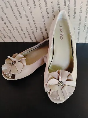 Me Too Ballet Flats Women Shoes Open Toe Flower W/Beads Sz 6 ~USED ~No Box • $11.90