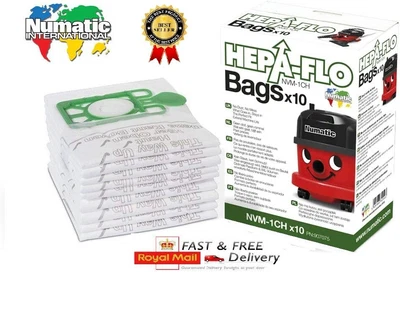 Genuine 10 X Pack Numatic Hepa-Flo Hoover Vacuum Bags Henry Hetty James NVM-1CH • £13.49
