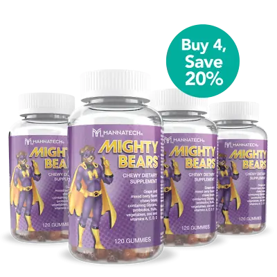 Mannatech MightyBears Grape Berry Flavor Kids Antioxidant 4 Pack 120pc Ea NEW • $229.95