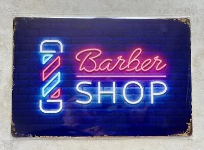 BARBER SHOP NEON METAL SIGN MAN CAVE BAR SALON HAIRDRESSER 20x30cm • £4.99