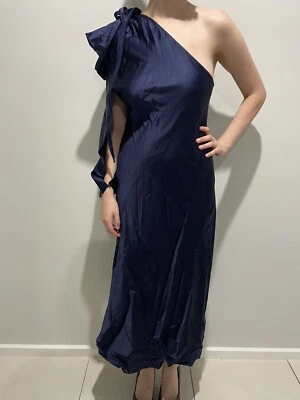 $227.50 • Buy Scanlan Theodore Navy Blue One Shoulder Dress Sz 12  K28
