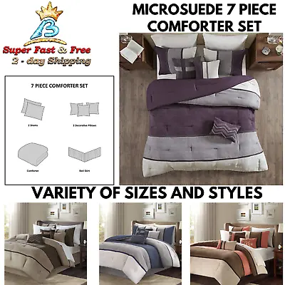 Microsuede Comforter Shams Bed Skirt Decorative Pillow Cover Beddings 7 Pcs Set  • $189.10