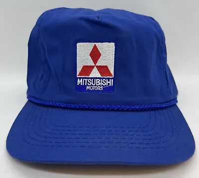 Vintage Mitsubishi Motors Trucker Cap Hat Rope Strap Blue Otto Adjustable RARE • $59.95