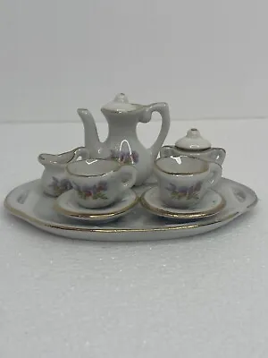 Porcelain Tea Set Doll House Miniature Purple Flowers Made In Japan • $12.99