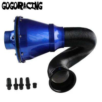 Universal 65mm/70mm Auto Car Cold Air Intake Filter Kit With Air Box & Hose Blue • $32.99