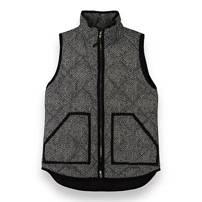 J Crew Herringbone Pattern Quilted Puffer Vest Black/Cream Size XXS • $15