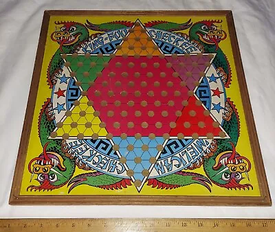 $26.99 • Buy Vintage KING FOO CHECKEE 'MELICAN Wood Framed Chinese Checkers Board Two-sided