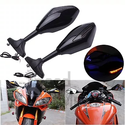 Rearview Mirrors W/ LED Blue Turn Signal For Suzuki SV650S SV1000S GSXR 600 750 • $45.85