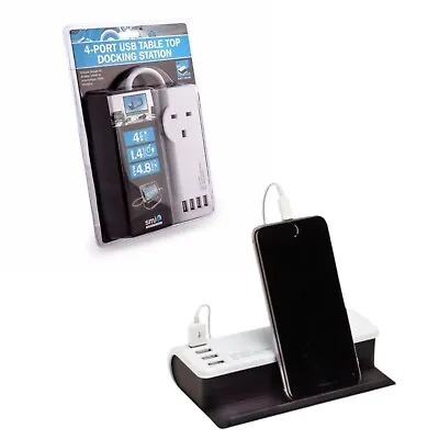 4 Port USB Table Top Docking Station Charger For IPhone Ipad Tablet For Desk • £17.99