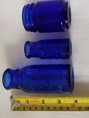 Bromo-Seltzer Emerson Drug Co  4  & 2.5  Tall Cobalt Blue Bottles+Vicks Vaporub • $12