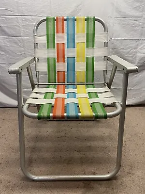 Vintage Aluminum Folding Lawn Chair Multicolor Webbed • $30