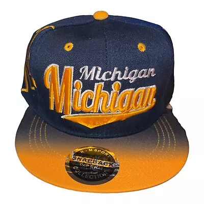 Flat Bill Snapback Michigan Wolverines Ncaa  Yellow Cap Hat Nwt Go Blue Gift • $15.26