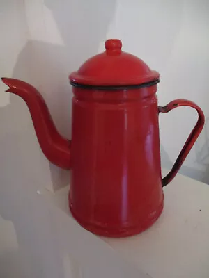 Vtg 8 3/4  Red  Enamelware Gooseneck Coffee Pot Metal Camping Cowboy • $24.99