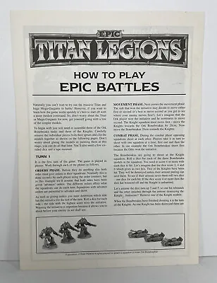 Epic Titan Legions 'How To Play Epic Battles' Booklet Guide Warhammer 40k 1994 • $15.96