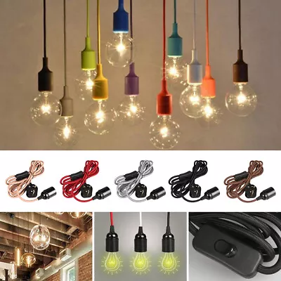 £7.49 • Buy E27 Lamp Holder Suspended Pendant Ceiling Lighting Fitting Fabric Cable UK Plug
