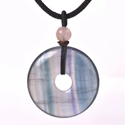 Gemstone 30mm Donut Beads Reiki Chakra Pendant Necklace Handmade Jewelry 22 Inch • £8.39