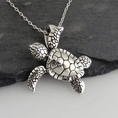 Baby Sea Turtle Necklace - 925 Sterling Silver - 3D Pendant Marine Turtles NEW • $33