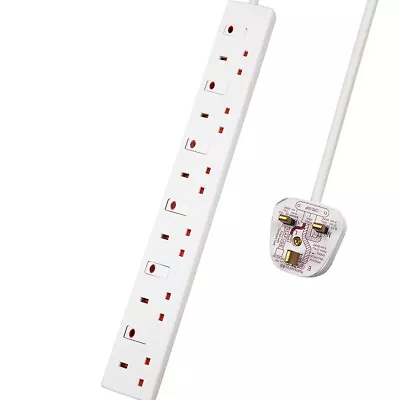 £13.99 • Buy 6 Way Gang 1m/2m/5M Cable UK Plug Surge Protect Extension Lead With Switched 
