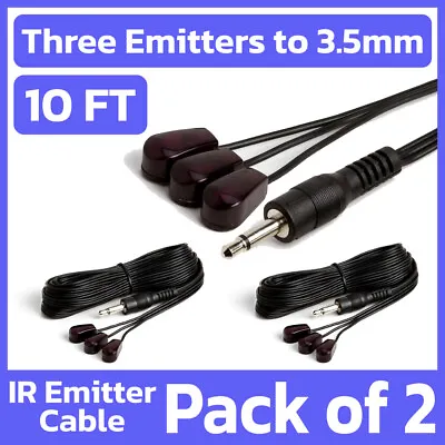 2 Pack 10ft Triple IR Emitter Extender Cable 3.5 Mm Stick-On Infrared Blink Eye • $12.99