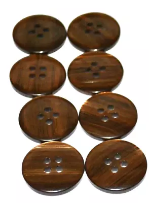 8 Vintage Buttons Shiny Wood Grain Design Brown Plastic 4 Hole .75  • $9.99