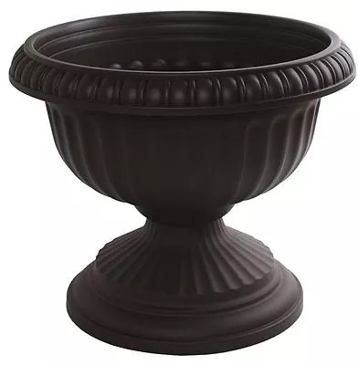 Plastic Garden Urn - 42 Cm Grecian Plastic - Garden Planter - Black Plant Pot • £7.99