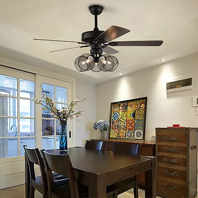 52 Inch Vintage Invisible Ceiling Fan W/Light LED Chandelier Lamp+Remote Control • $94