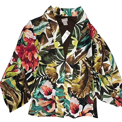 NEW Chicos Easy Kimono Tulip Sleeve Jacket Size 0 (XS) Lined Hawaiian $159 • $28.66