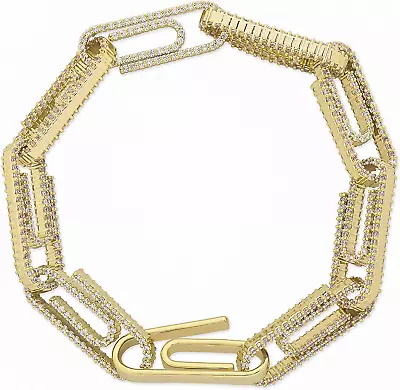 10Mm 6 Times 14K Gold Plated Iced Out Paperclip Link Bracelet For Men And Women  • $55.08