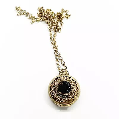 Locket Chain Necklace Gold Tone Brown Faceted Glass Photo Picture Memory  • $32