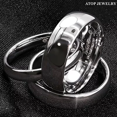 Tungsten Carbide Silver White Polish Dome Wedding Band Ring ATOP Men's Jewelry • $11.99