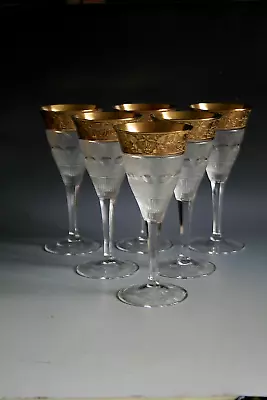 Set Of Six Moser Splendid Wine Glasses With 24k Gold Encrusted Rim • $695.64