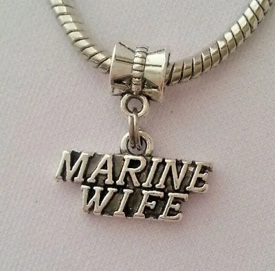 Marine Corp Wife USA Military Dangle Charm Bead Silver For European Bracelet • $10.95