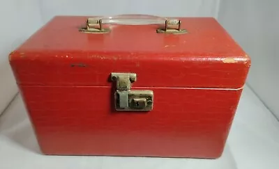 Vintage Animal Print Red Makeup Travel Hard Case Acrylic Handle  • $15.99