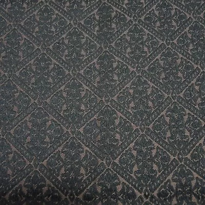 1.5 Yards Vintage Damask Upholstery Fabric Dark Green & Tan Geometric 55  Wide • $11.95