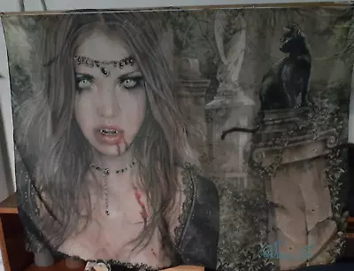Victoria Frances Fabric Wall Hanging Vampire Black Cat Halloween Gothic Horror • $10