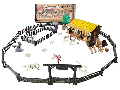 Vtg MARX 1950s WESTERN RANCH SET Cowboy Tin Building Horse Farm Bunkhouse W Box • $69.99