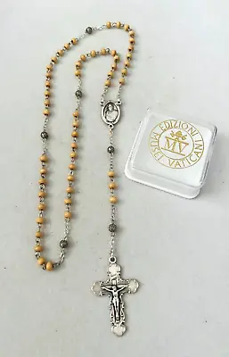 Vatican Museum Pope Francis Rosary In Original Box Silver Tone Wooden Beads • $24.99