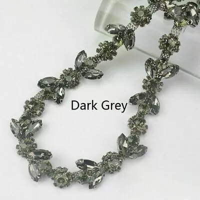 Crystal Rhinestone Flower Chain Trim DIY Applique Motif Ribbon Sew On By Yard • $13.99