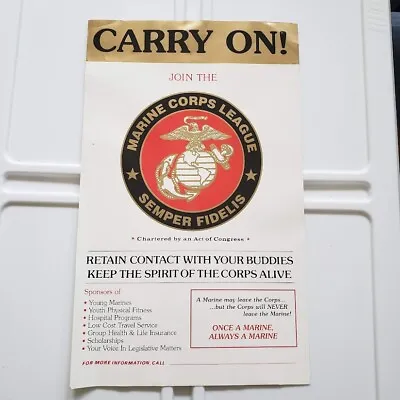 Vintage Usable Recruiting Sign Joining The Marine Corps League SEMPER FIDELIS • $14.84