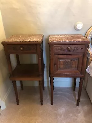 French Vintage Pair Cupboards Bedside Cabinets Side Tables Marble Top • £329