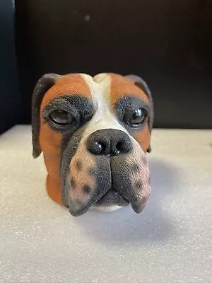 Vintage Ceramic Boxer Dog Coin Piggy Bank - Resin - So Lifelike - Great Colors • $16