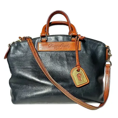 Dooney & Bourke Black Leather Domed Satchel Bag Florentine Vacchetta Dillen II • $124.99