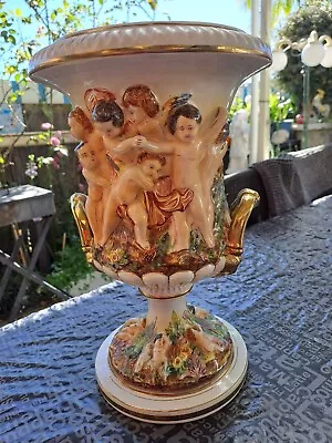 Vintaged Gb R Capodimonte Porcelain Urn Vase W/cherubs Baroque Style • $925