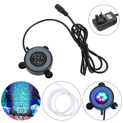 £8.79 • Buy LED Aquarium Light Fish Tank Bubble Pump Round Air Stone Disk Color Changing