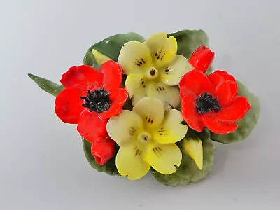 £10 • Buy FLOWER BROOCH Porcelain Hand Painted By Crown English Jewelery CEJ Boxed